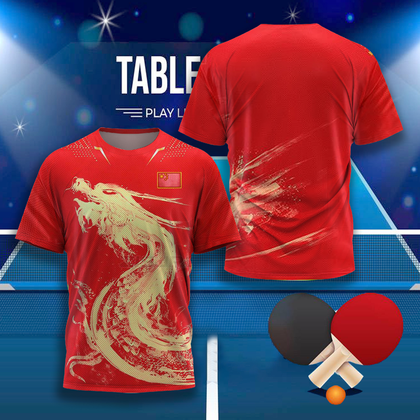 Badminton Wallpaper - CHINA Dragon Table Tennis Graphic T